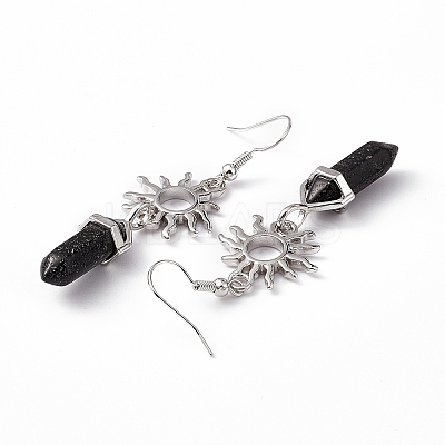 Natural Lava Rock Bullet with Sun Dangle Earrings EJEW-I276-01P-07-1