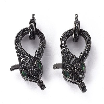 Brass Micro Pave Black & Green Cubic Zirconia Lobster Claw Clasp ZIRC-Z011-19EB-1