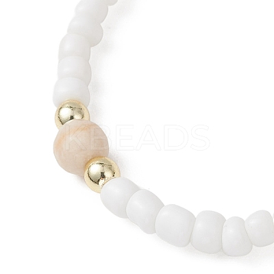2Pcs Natural Fossil & Glass Round Beaded Stretch Bracelets for Women BJEW-JB13308-1