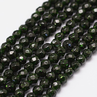 Synthetic Green Goldstone Beads Strands G-N0178-04-6mm-1