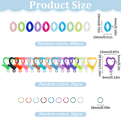 400Pcs Opaque Acrylic Twist Quick Link Connectors with 25Pcs Opaque Acrylic Lobster Claw Clasps with 50Pcs Aluminum Wire Open Jump Rings FIND-SP0002-70-1