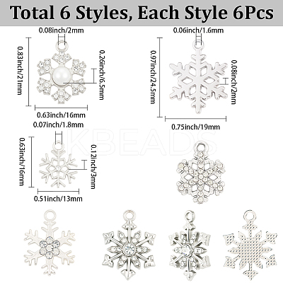 36Pcs 6 Styles Alloy Rhinestone Pendants FIND-SC0020-06-1