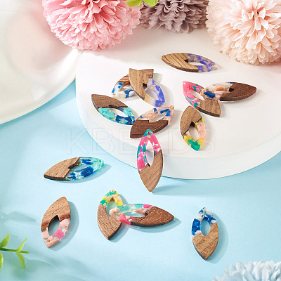 14Pcs 7 Colors Resin and Walnut Pendants FIND-TA0006-36A-1
