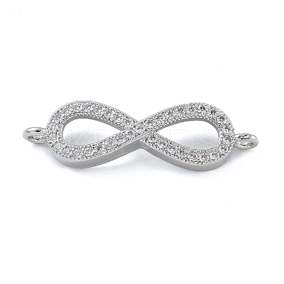 Rack Plating Brass Micro Pave Clear Cubic Zirconia Infinity Connector Charms KK-A234-079P-1