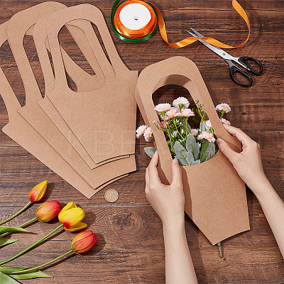24Pcs 2 Styles Portable Kraft Paper Flower Gift Bags CARB-NB0001-10-1