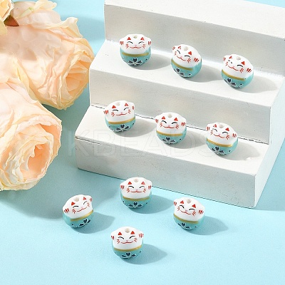 10Pcs Handmade Printed Porcelain Beads PORC-YW0001-29B-1