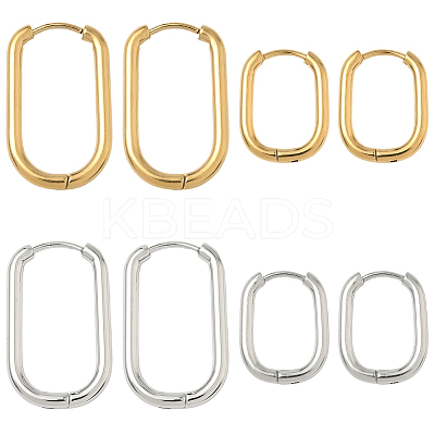 8 Pairs 4 Styles 304 Stainless Steel Oval Hoop Earrings EJEW-SC0001-75-1