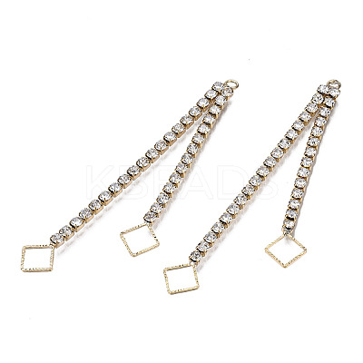 Brass Pave Crystal Rhinestone Chain with Rhombus Big Pendants KK-N216-422-03LG-1