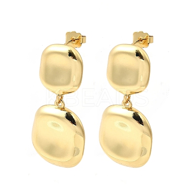 Square Brass Dangle Stud Earrings EJEW-H170-01G-1