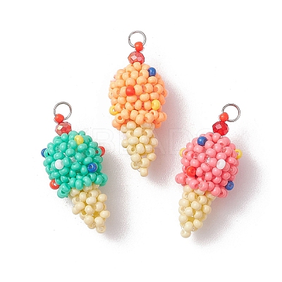 3Pcs 3 Colors Glass Seed Beaded Ice Cream Pendants PALLOY-MZ00550-1