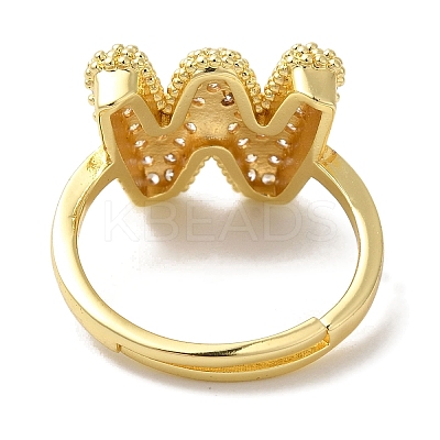 Rack Plating Letter Brass Micro Pave Clear Cubic Zirconia Adjustable Rings for Women KK-S391-03G-W-1