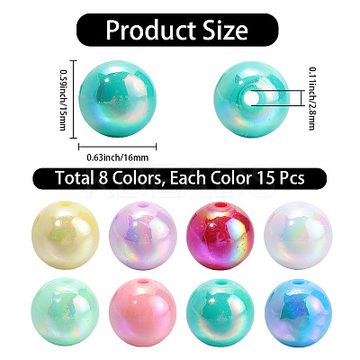 120Pcs 8 Colors Opaque Acrylic Beads MACR-PA0001-12-1