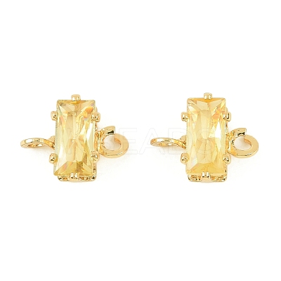 Brass Pave Cubic Zirconia Rectangle Connector Charms KK-P347-06G-1
