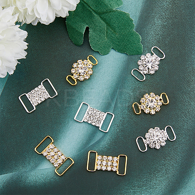 8Pcs 4 Styles Brass Crystal Rhinestone Connector Charms KK-HY0003-35-1