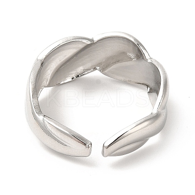 Non-Tarnish 304 Stainless Steel Twist Rope Shape Open Cuff Ring for Women X-RJEW-E063-06P-1