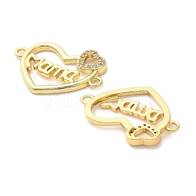 Mother's Day Brass Micro Pave Cubic Zirconia Heart with Word Mama Connector Charms KK-M324-01D-G-1