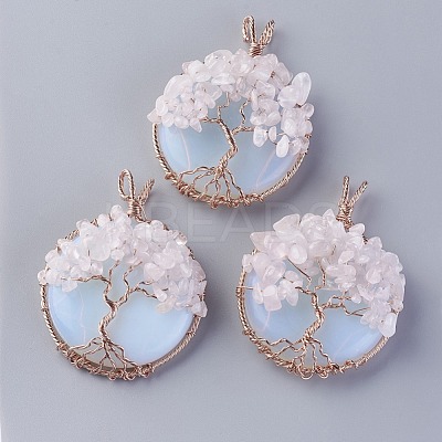 Opalite & Natural Rose Quartz Big Pendants G-G771-B06-1