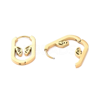 304 Stainless Steel Oval with Butterfly Hoop Earrings for Women STAS-B035-02G-1