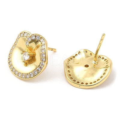 Brass Twist Flat Round Stud Earrings with Clear Cubic Zirconia EJEW-Q770-09G-1