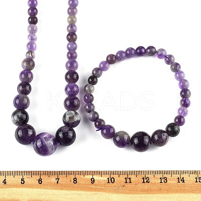 Natural Amethyst Graduated Beads Necklaces and Bracelets Jewelry Sets SJEW-L132-01-1
