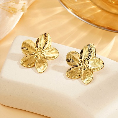 Flower 304 Stainless Steel Stud Earrings for Women EJEW-Z065-12G-03-1