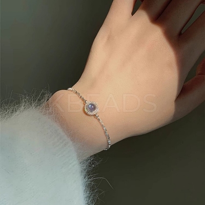 925 Sterling Silver Pave Natural Aquamarine Beaded Bracelets for Women UM2685-2-1
