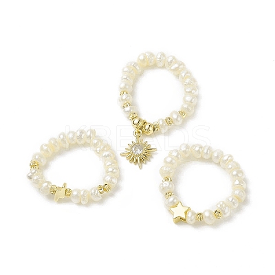 3Pcs 3 Style Natural Pearl & Synthetic Hematite Stretch Rings Set RJEW-JR00544-1