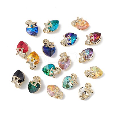 Real 18K Gold Plated Rack Plating Brass Micro Pave Clear Cubic Zirconia Pendants KK-C015-09G-1