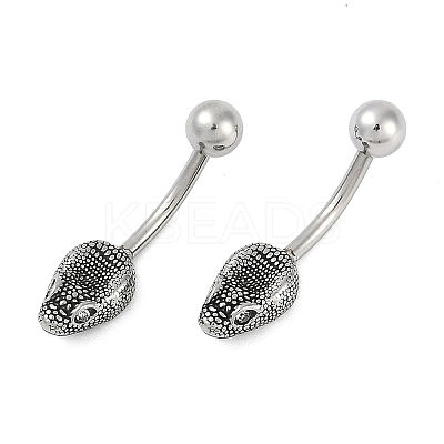 Snake Head 316 Surgical Stainless Steel Cubic Zirconia Belly Button Rings EJEW-G416-16AS-03-1