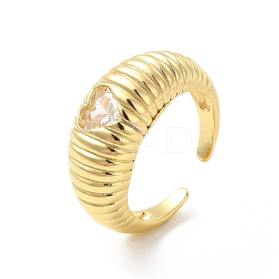 Rhinestone Heart Heart Open Cuff Ring RJEW-D076-01G-1