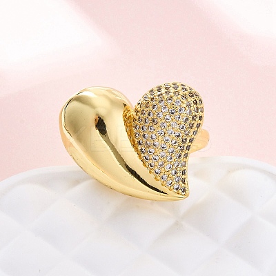Brass Micro Pave Cubic Zirconia Adjustable Cuff Rings for Women RJEW-U053-07G-1