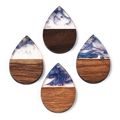 Transparent Resin & Walnut Wood Pendants RESI-ZX017-48-1