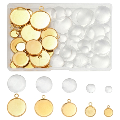 DIY Blank Dome 304 Stainless Steel Pendant Making Kits DIY-FS0008-36-1