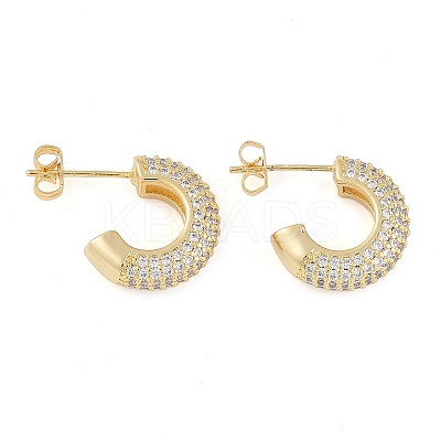 Brass Pave Clear Cubic Zirconia Stud Earrings for Women EJEW-S225-11G-01-1