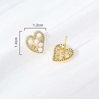 Heart Brass Clear Cubic Zirconia Stud Earrings LS-ZD0180-1