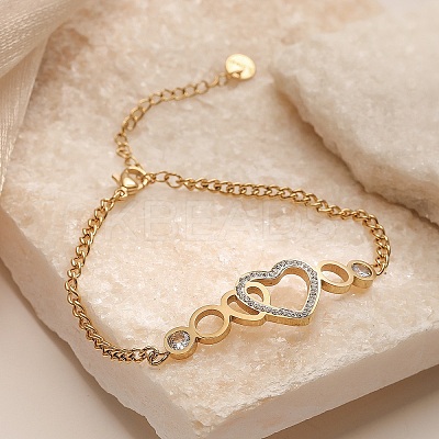 304 Stainless Steel Micro Pave Cubic Zirconia Link Bracelet for Women BJEW-C070-03A-G-1