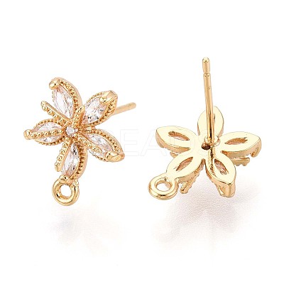 Flower Brass Micro Pave Cubic Zirconia Stud Earring Findings KK-B152-01B-G-1
