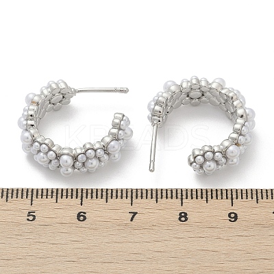 Flower Brass ABS Imitation Pearl Stud Earrings EJEW-M082-05P-1