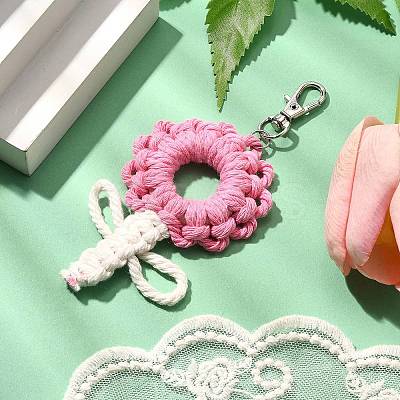Flowers Woven Cotton Thread Pendant Decorations HJEW-JM02452-04-1