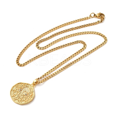Brass Clear Cubic Zirconia Curb Chain Constellation Pendant Medal Necklaces for Women LS-NJEW-U010-01G-10-1