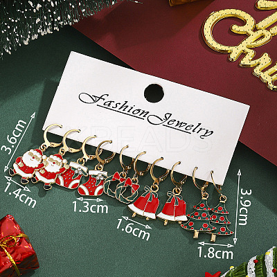 5 Pairs Christmas Theme Alloy Enamel Hoop Earrings FS-WG7AF48-27-1