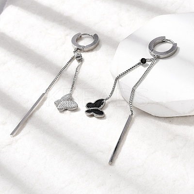 304 Stainless Steel Enamel Butterfly Tassel Hoop Earrings EJEW-G453-10P-1