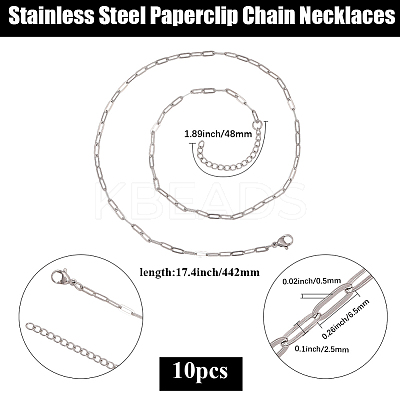 10Pcs 667 Stainless Steel Paperclip Chain Necklaces NJEW-BBC0001-48A-P-1