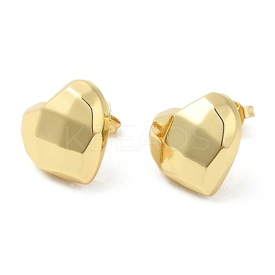 Brass Faceted Heart Stud Earrings for Women EJEW-K248-10G-1