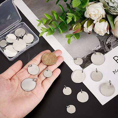 18Pcs 3 Style 201 Stainless Steel Flat Round Tag Pendants STAS-NB0001-21-1