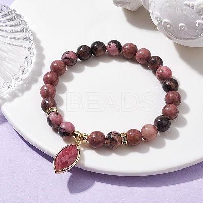 Natural Rhodonite Stretch Bracelets BJEW-JB10092-05-1