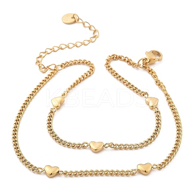 304 Stainless Steel Double-Layer Curb Chains Bracelets for Women BJEW-C089-13G-1