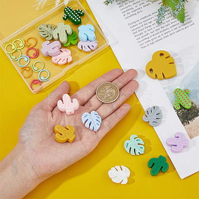 Cactus & Monstera Leaf Food Grade Eco-Friendly Silicone Beads DIY-DC0002-22-1