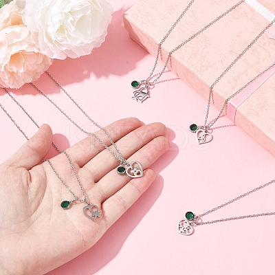 Valentine's Day 304 Stainless Steel & Green Glass Heart Pendant Cable Chain Necklaces for Women NJEW-FS00014-04-1