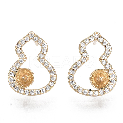 Brass Micro Pave Clear Cubic Zirconia Stud Earring Findings KK-N232-05-NF-1